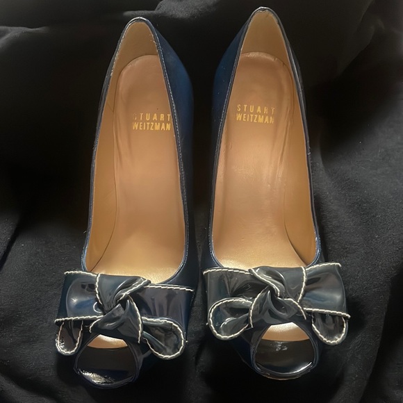 Stuart Weitzman Blue Patent Leather Bow Accents Pumps Size 6 (Usa Size) - Picture 5 of 12